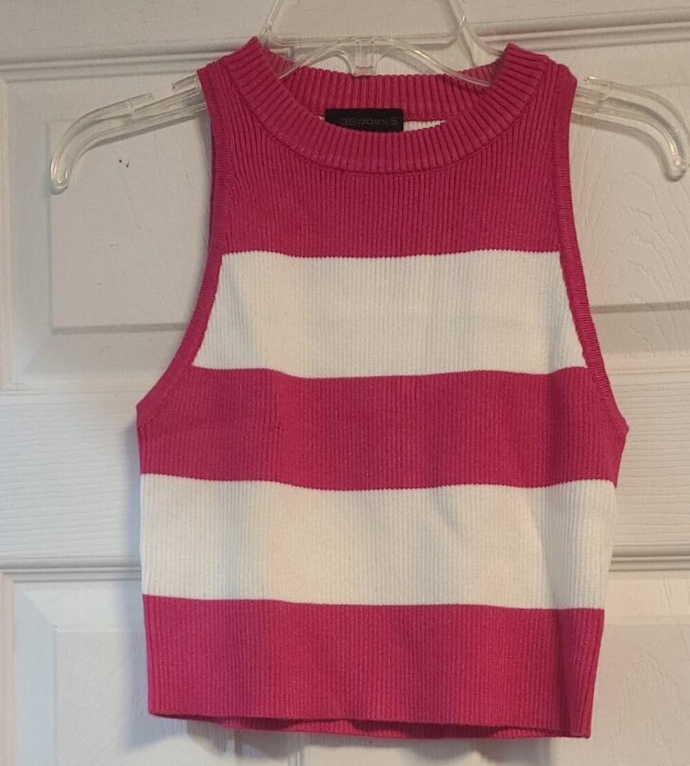 36Point5 Pink White Striped Knit Crop Tank Long Skirt Coord 2 Pc Set Size L